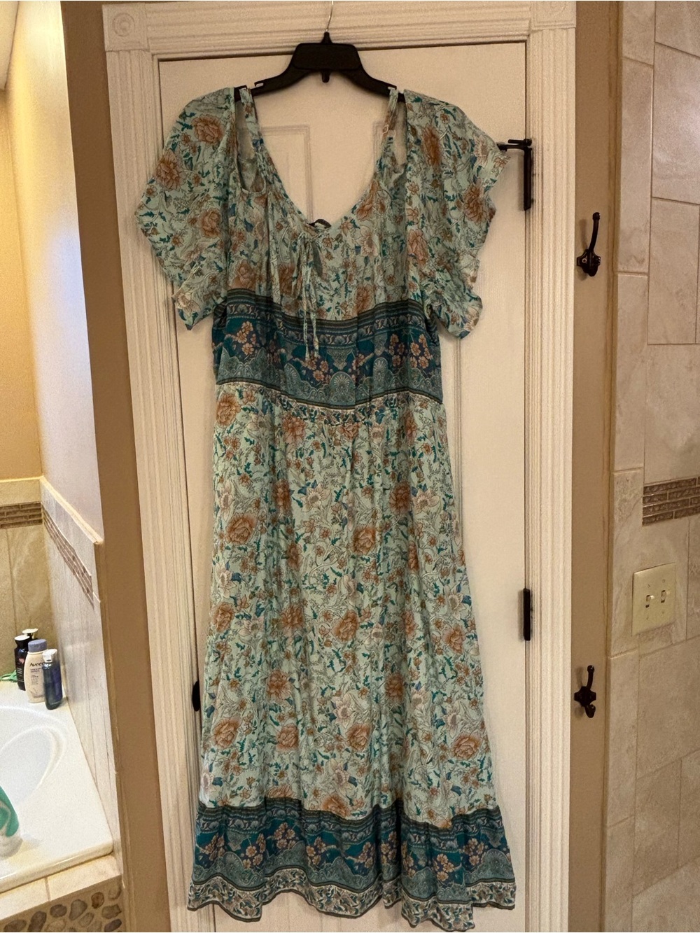 BloomChic Teal Floral Border Maxi Dress